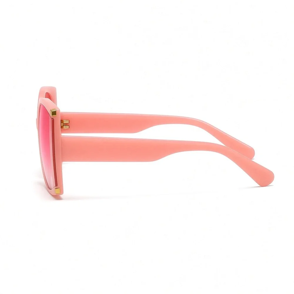Oversized Square Pink Gradient Sunglasses Gold Stud Accent Peach Frame Women